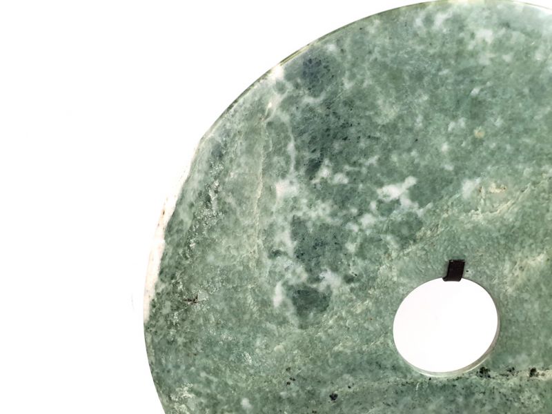 Very Large Chinese Bi Disc in Jade 35cm Green and Grey 3
