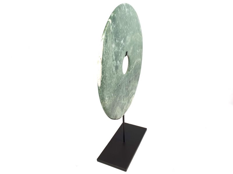 Very Large Chinese Bi Disc in Jade 35cm Green and Grey 4
