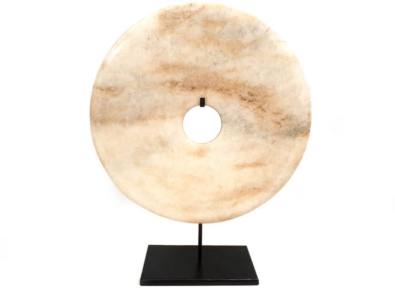 Very Large Chinese Bi Disc in Jade 35cm white and brown 2