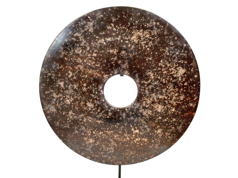 Very Large Chinese Bi Disc in Jade 40cm black spotted 1