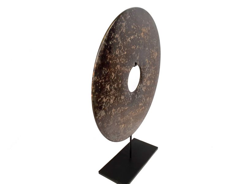 Very Large Chinese Bi Disc in Jade 40cm black spotted 4