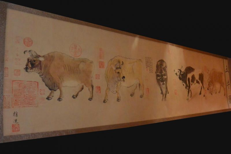 Very Large Chinese Kakemono - Five Oxen - Han Huang 1