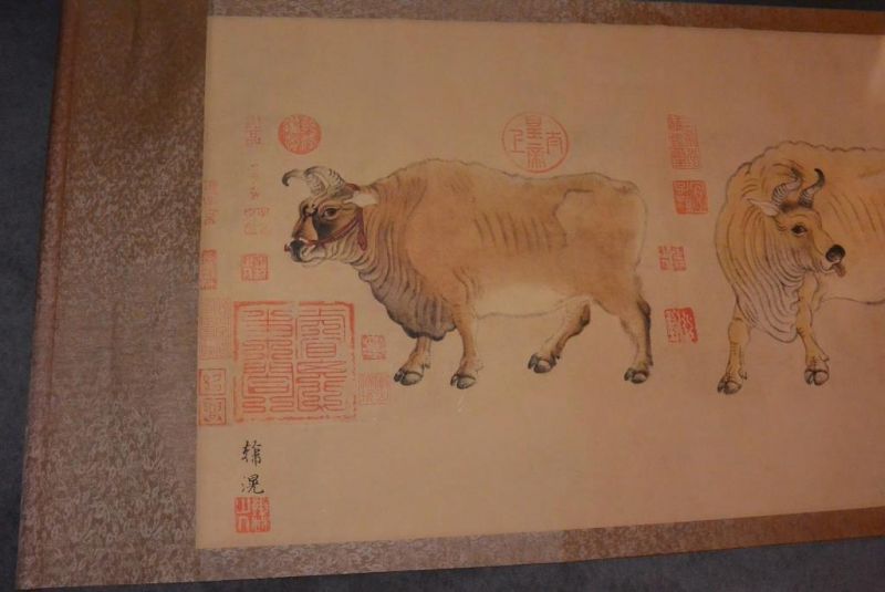 Very Large Chinese Kakemono - Five Oxen - Han Huang 2