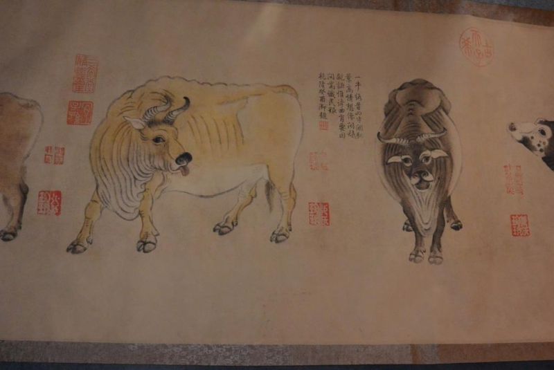 Very Large Chinese Kakemono - Five Oxen - Han Huang 3