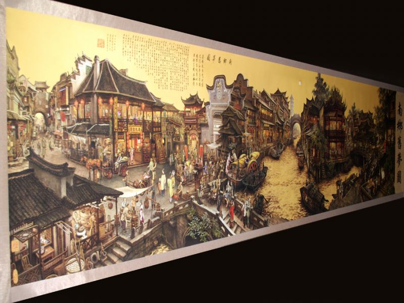 Very Large Chinese Kakemono - Painting - Chinese City 1