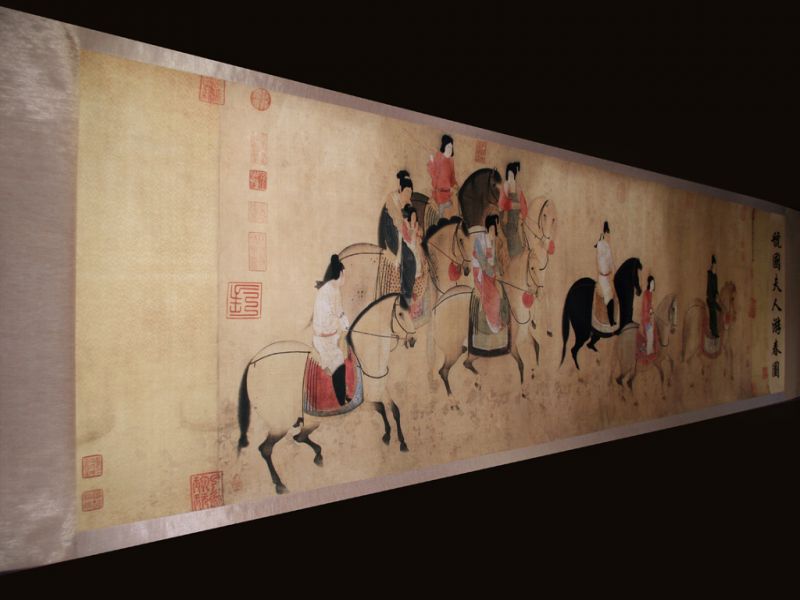 Very Large Chinese Kakemono Painting Horsmen 1