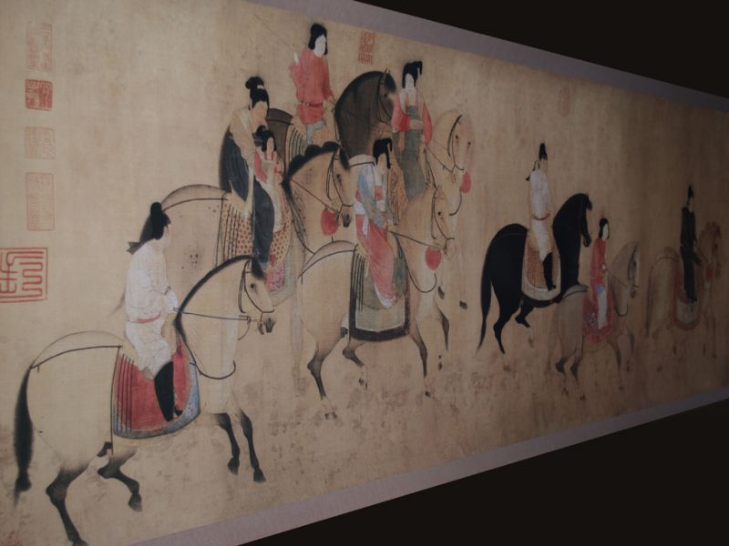 Very Large Chinese Kakemono Painting Horsmen 2