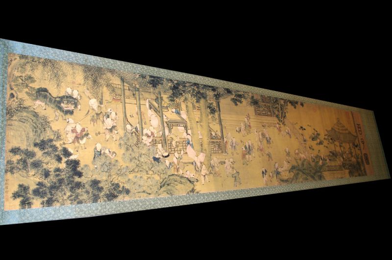 Very Large Chinese Kakemono Painting One Hundred Children in the Long Spring from Su Hanchen 1