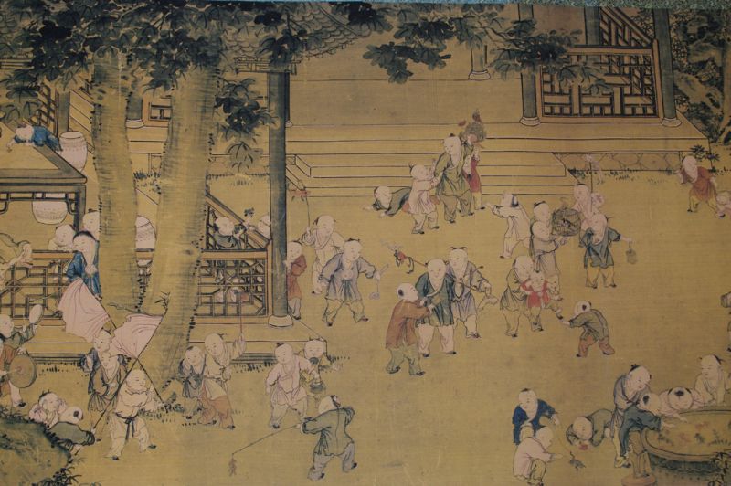 Very Large Chinese Kakemono Painting One Hundred Children in the Long Spring from Su Hanchen 3
