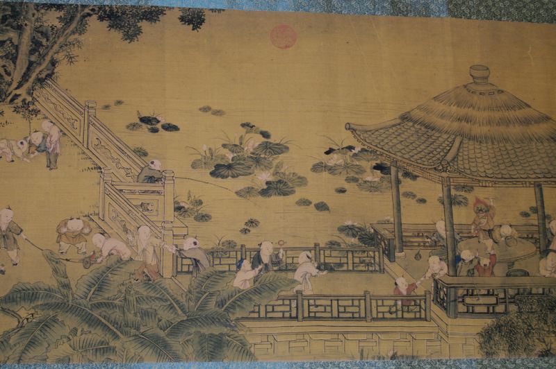 Very Large Chinese Kakemono Painting One Hundred Children in the Long Spring from Su Hanchen 4
