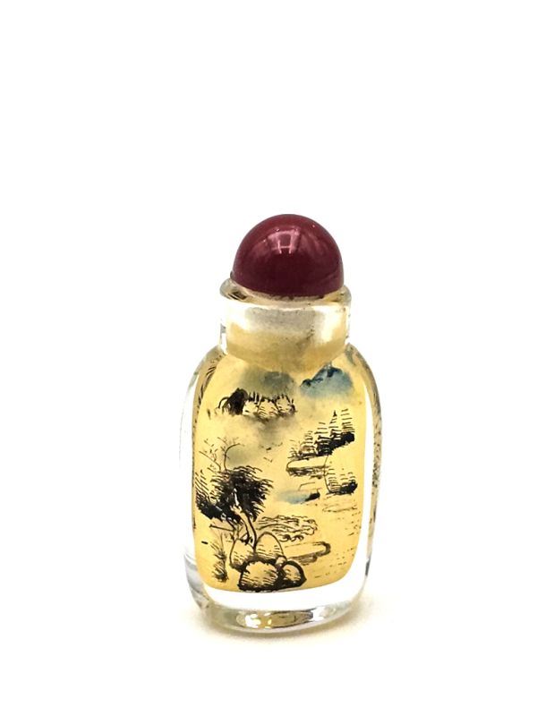 Very Small Glass Snuff Bottle - Chinese Arist - Landscape - The lake in the forest 2