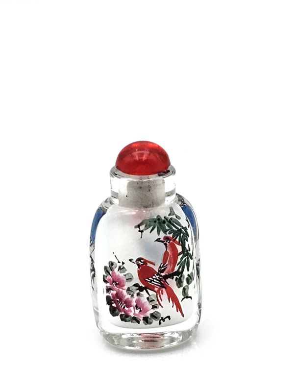 Very Small Glass Snuff Bottle - Chinese Arist - Parrots 1