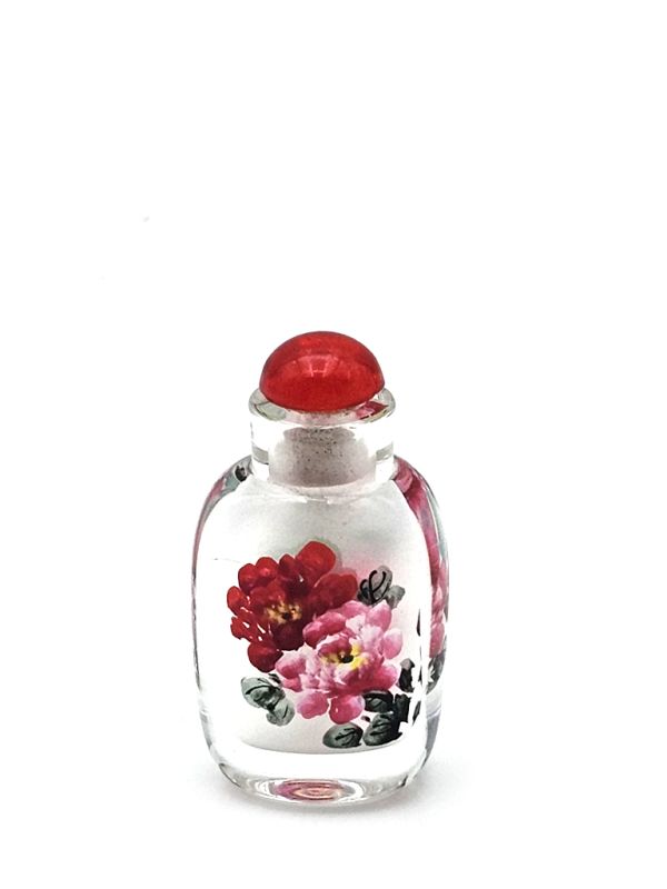 Very Small Glass Snuff Bottle - Chinese Arist - Peonies 1
