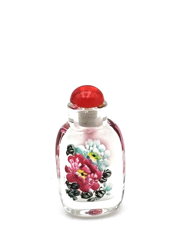 Very Small Glass Snuff Bottle - Chinese Arist - Peonies 2