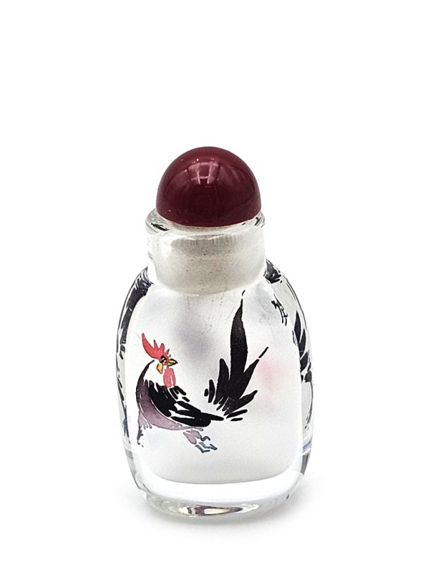 Very Small Glass Snuff Bottle - Chinese Arist - Rooster 2