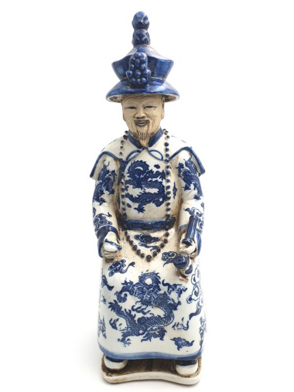 Viejo mandarín estatua blanco y azul - Sentado L 1