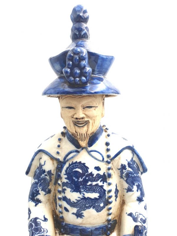 Viejo mandarín estatua blanco y azul - Sentado L 2
