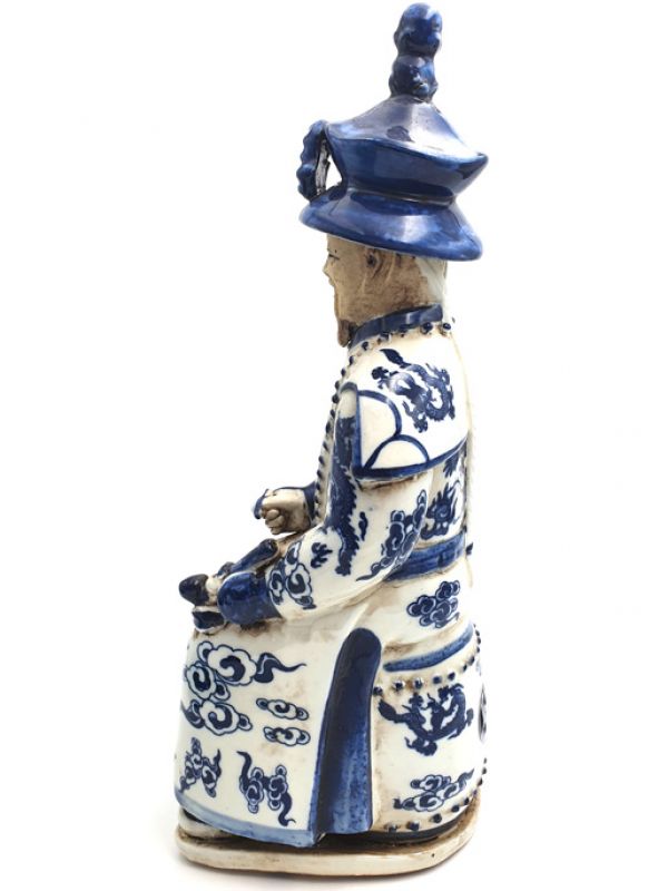 Viejo mandarín estatua blanco y azul - Sentado L 4