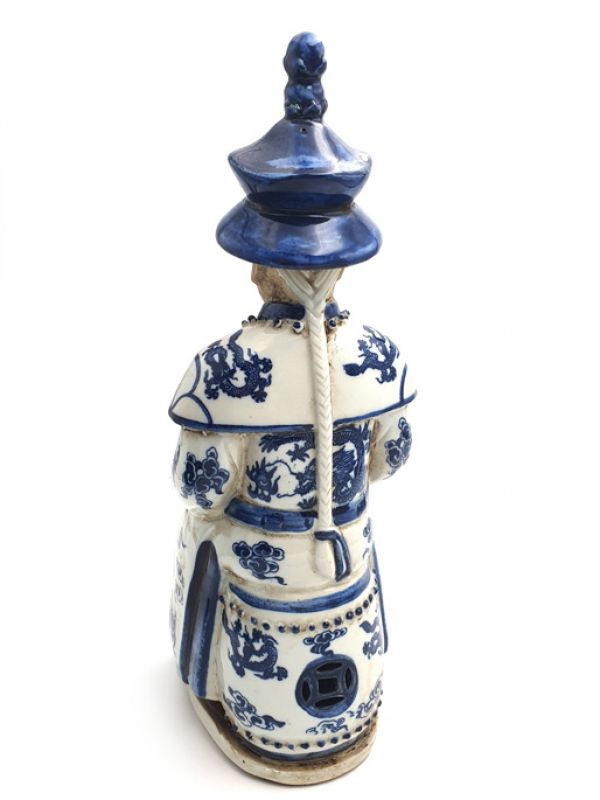 Viejo mandarín estatua blanco y azul - Sentado L 5