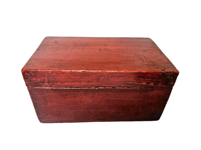 Vintage Minimalist Red Lacquered Chinese Wood Chest 1