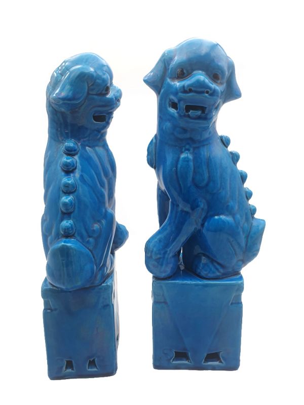 Wächterlöwe Porzelanstatur Blau 3