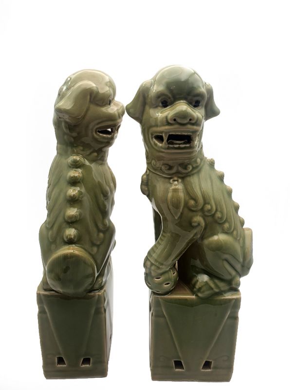 Wächterlöwe Porzelanstatur Celadon Grün 3