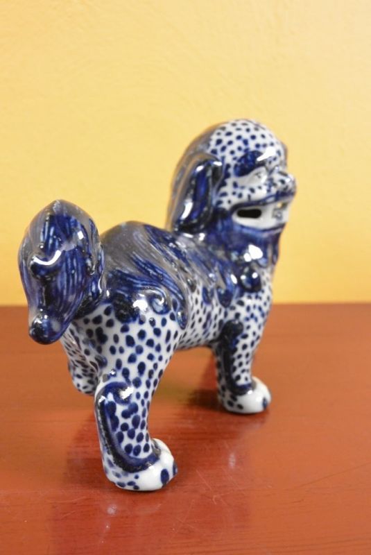 Wächterlöwe Porzelanstatur Weiss und Blau 5