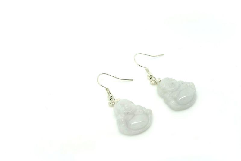 Weiss Jade Ohrringe Lachender Buddha 2
