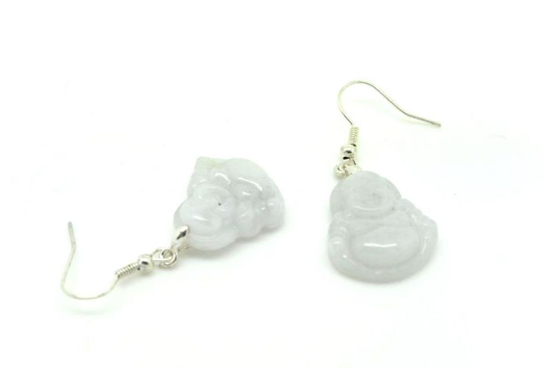 Weiss Jade Ohrringe Lachender Buddha 3