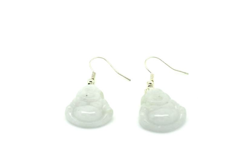 Weiss Jade Ohrringe Lachender Buddha 5