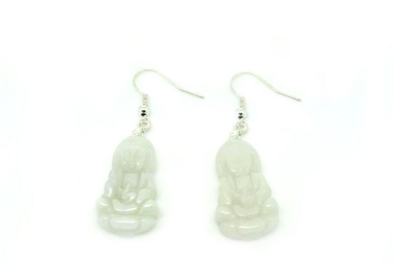 White Buddha Jade Earrings 1