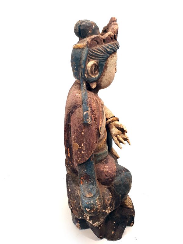 Wooden Chinese Goddess Guan-yin Polychrome 4