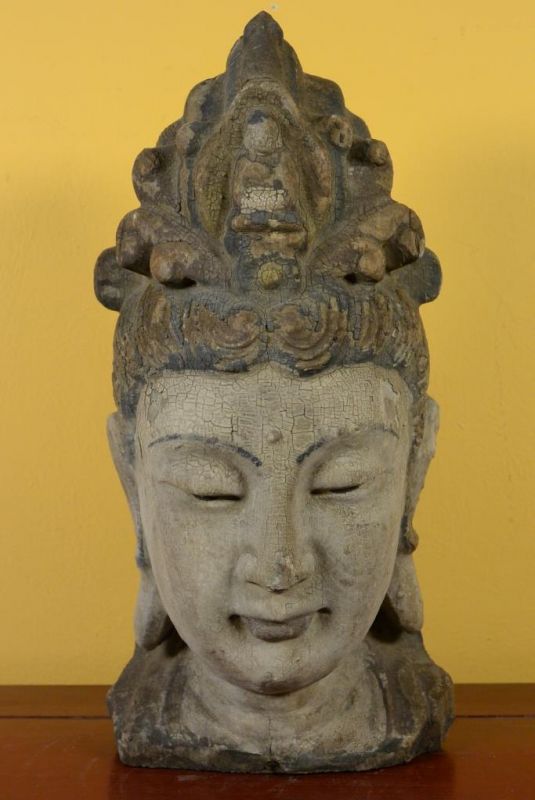 Wooden Small Statue - Head of a Guanyin goddess 32cm 1