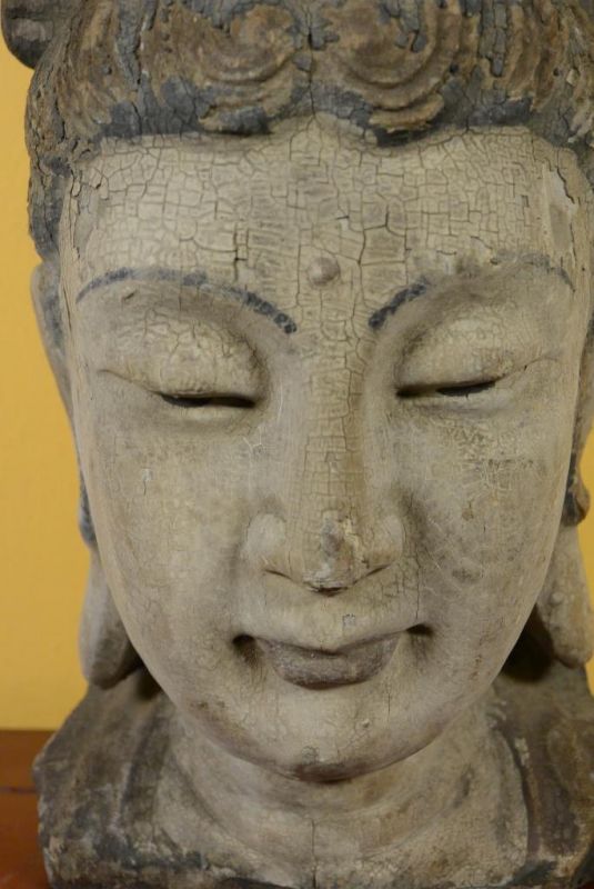 Wooden Small Statue - Head of a Guanyin goddess 32cm 2