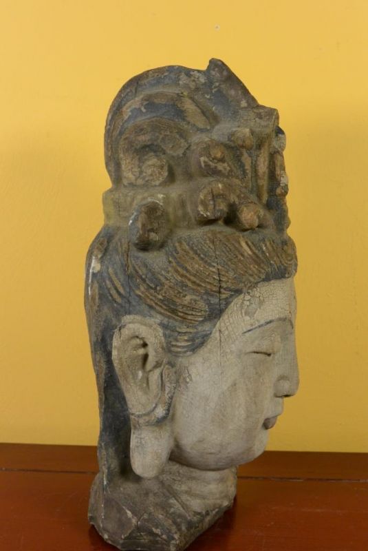 Wooden Small Statue - Head of a Guanyin goddess 32cm 3